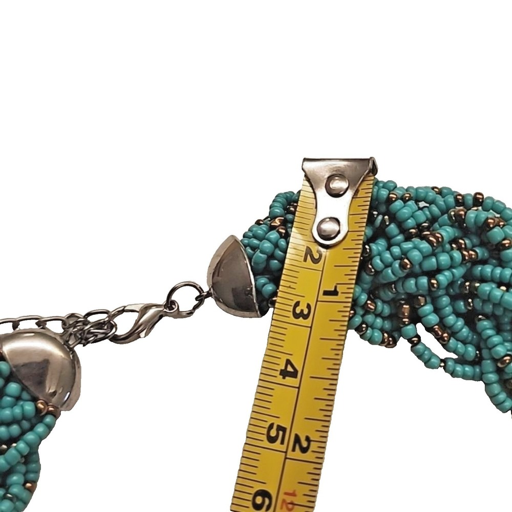 Turquoise Braided Seed Bead Bib Necklace Women OS Teal Multi-Strand 16"X1.5" - Picture 7 of 9